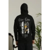 Erkek Kapşonlu Sweatshirt – Oversize Üç İplik Şardonlu Hoodie, “Other Lives” Ön - Arka Baskılı, Kanguru Cepli, Kışlık Rahat Günlük Stil - Siyah