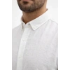 Erkek KETEN Kumaş Oversize Uzun Kollu Rahat Kalıp Gömlek - Beyaz