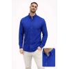 Erkek KETEN Kumaş Oversize Uzun Kollu Rahat Kalıp Gömlek - Saks Mavisi