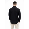 Erkek KETEN Kumaş Oversize Uzun Kollu Rahat Kalıp Gömlek - Siyah