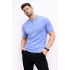 Erkek Kısa Kol Fitilli Triko T-Shirt Yazlık Hakim Yaka Tişört - Bebek Mavisi