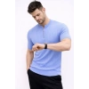 Erkek Kısa Kol Fitilli Triko T-Shirt Yazlık Hakim Yaka Tişört - Bebek Mavisi