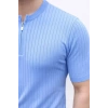 Erkek Kısa Kol Fitilli Triko T-Shirt Yazlık Hakim Yaka Tişört - Bebek Mavisi
