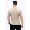 Erkek Kısa Kol Fitilli Triko T-Shirt Yazlık Hakim Yaka Tişört - Bej