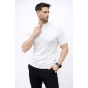 Erkek Kısa Kol Fitilli Triko T-Shirt Yazlık Hakim Yaka Tişört - Beyaz