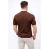 Erkek Kısa Kol Fitilli Triko T-Shirt Yazlık Hakim Yaka Tişört - Kahverengi