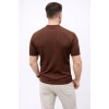 Erkek Kısa Kol Fitilli Triko T-Shirt Yazlık Hakim Yaka Tişört - Kahverengi