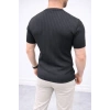 Erkek Kısa Kol Fitilli Triko T-Shirt Yazlık Hakim Yaka Tişört - Siyah