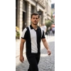 Erkek Kısa Kollu Polo Yakalı Blok Desenli Triko Bluz