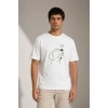 Erkek Köpek Figürlü Minimal Baskılı Tişört Kısa Kol Yazlık T-Shirt - Beyaz