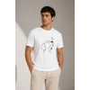 Erkek Köpek Figürlü Minimal Baskılı Tişört Kısa Kol Yazlık T-Shirt - Beyaz