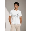 Erkek Köpek Figürlü Minimal Baskılı Tişört Kısa Kol Yazlık T-Shirt - Beyaz