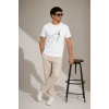 Erkek Köpek Figürlü Minimal Baskılı Tişört Kısa Kol Yazlık T-Shirt - Beyaz
