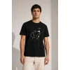 Erkek Köpek Figürlü Minimal Baskılı Tişört Kısa Kol Yazlık T-Shirt - Siyah