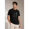 Erkek Köpek Figürlü Minimal Baskılı Tişört Kısa Kol Yazlık T-Shirt - Siyah