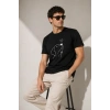 Erkek Köpek Figürlü Minimal Baskılı Tişört Kısa Kol Yazlık T-Shirt - Siyah