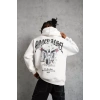 Erkek Kordon İpli Baskılı Kapüşonlu Sweatshirt - Beyaz