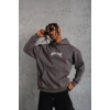 Erkek Kordon İpli Baskılı Kapüşonlu Sweatshirt - Füme