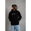 Erkek Kordon İpli Baskılı Kapüşonlu Sweatshirt - Siyah