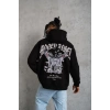 Erkek Kordon İpli Baskılı Kapüşonlu Sweatshirt - Siyah