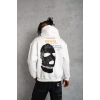 Erkek Kordonlu Maske Baskılı Kapüşonlu Sweat - Beyaz