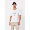 Erkek Kore Parmak Kalp Aşk Temalı Minimal Baskılı Tişört Yazlık Kısa Kol T-Shirt - Beyaz