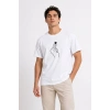 Erkek Kore Parmak Kalp Aşk Temalı Minimal Baskılı Tişört Yazlık Kısa Kol T-Shirt - Beyaz