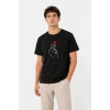 Erkek Kore Parmak Kalp Aşk Temalı Minimal Baskılı Tişört Yazlık Kısa Kol T-Shirt - Siyah