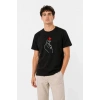 Erkek Kore Parmak Kalp Aşk Temalı Minimal Baskılı Tişört Yazlık Kısa Kol T-Shirt - Siyah