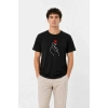 Erkek Kore Parmak Kalp Aşk Temalı Minimal Baskılı Tişört Yazlık Kısa Kol T-Shirt - Siyah