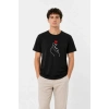 Erkek Kore Parmak Kalp Aşk Temalı Minimal Baskılı Tişört Yazlık Kısa Kol T-Shirt - Siyah