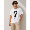 Erkek Kuğu Figürlü Soru İşareti Baskılı Tişört Kısa Kol T-Shirt - Beyaz