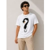Erkek Kuğu Figürlü Soru İşareti Baskılı Tişört Kısa Kol T-Shirt - Beyaz