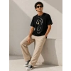 Erkek Kuğu Figürlü Soru İşareti Baskılı Tişört Kısa Kol T-Shirt - Siyah