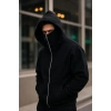 Erkek Maskeli Ninja Model Çift Kapüşonlu 3 İplik Şardonlu Fermuarlı Sweatshirt - Siyah