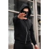 Erkek Maskeli Ninja Model Çift Kapüşonlu 3 İplik Şardonlu Fermuarlı Sweatshirt - Siyah