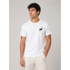 Erkek Minimal Geyik Logolu Tişört Bisiklet Yaka Kısa Kol Yazlık T-Shirt - Beyaz