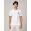 Erkek Minimal Geyik Logolu Tişört Bisiklet Yaka Kısa Kol Yazlık T-Shirt - Beyaz