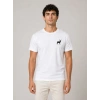 Erkek Minimal Geyik Logolu Tişört Bisiklet Yaka Kısa Kol Yazlık T-Shirt - Beyaz