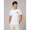 Erkek Minimal Geyik Logolu Tişört Bisiklet Yaka Kısa Kol Yazlık T-Shirt - Beyaz
