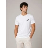 Erkek Minimal Geyik Logolu Tişört Bisiklet Yaka Kısa Kol Yazlık T-Shirt - Beyaz