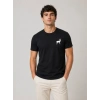 Erkek Minimal Geyik Logolu Tişört Bisiklet Yaka Kısa Kol Yazlık T-Shirt - Siyah