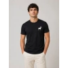 Erkek Minimal Geyik Logolu Tişört Bisiklet Yaka Kısa Kol Yazlık T-Shirt - Siyah