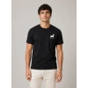 Erkek Minimal Geyik Logolu Tişört Bisiklet Yaka Kısa Kol Yazlık T-Shirt - Siyah