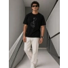 Erkek Minimal Gitar Baskılı Tişört T-Shirt Yazlık Kısa Kol Bisiklet Yaka T-Shirt - Siyah