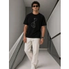 Erkek Minimal Gitar Baskılı Tişört T-Shirt Yazlık Kısa Kol Bisiklet Yaka T-Shirt - Siyah