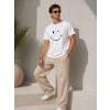 Erkek Minimal Gülümseyen Yüz Baskılı Tişört Kısa Kol Yazlık T-Shirt - Beyaz
