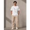Erkek Minimal Kedi Çizim Baskılı Tişört Kısa Kol Yazlık T-Shirt - Beyaz