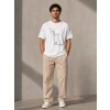 Erkek Minimal Kedi Çizim Baskılı Tişört Kısa Kol Yazlık T-Shirt - Beyaz