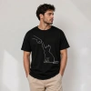 Erkek Minimal Kedi Çizim Baskılı Tişört Kısa Kol Yazlık T-Shirt - Siyah